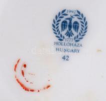 Hollóházi virágmintás porcelán bonbonier, jelzett, apró lepattanással,  m: 13 cm