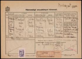 1946 szeptember. Házassági anyakönyvi kivonat 3Ft illetékbélyeggel + 6Ft szükségpénzzel / Document with document stamp and emergency note