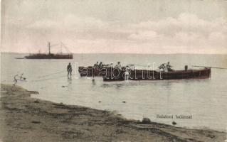 Balaton, halászat, halászhajók, gőzhajó, M. T. és F. I. Koch Willy kiadása (EK)