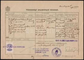 1946 május Házassági anyakönyvi kivonat 5000AP illetékbélyeggel + 327.000.000 P készpénzben leróva  / Document with document stamp and paid cash