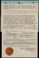 1931 december 10. Meghatalmazás a chicagoi M. Kir. Konzulátuson kitöltve 50+10+3 Aranypengő konzuli illeték bélyeggel a forgalomba helyezés után nem sokkal / 1931 Document with Consul Fee Stamps early use.