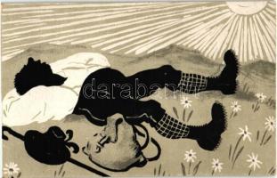 5 db RÉGI sziluettes túrázós művészlap Jos. Goller szignóval. 1926 Poprad Jagdausstellung pecséttel ...