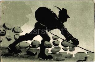 5 db RÉGI sziluettes túrázós művészlap Jos. Goller szignóval. 1926 Poprad Jagdausstellung pecséttel ...