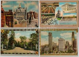 6 db RÉGI használatlan amerikai városképes képeslap leporello / 6 pre-1945 unused American town-view postcard leporellos; Detroit, Cleveland, Las Vegas, Gallup, Utah, Arlington