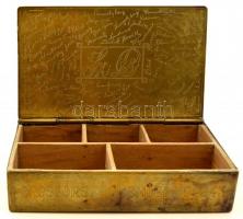 1943 Oroszországi emlék. Réz doboz belekarcolva a magyar csapatok vonulásának útvonala, térkép és a ...