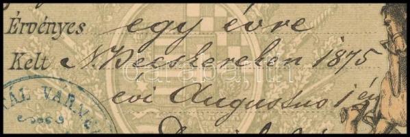 1875 Nagybecskerek 1. számú vadászati jegy 12Ft, vadászjegy / 12Ft Litho hunter's licence Nr. 1
