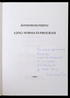 Vegyes dedikált és aláírt könyvtétel, 4 db:
Kondorosi Ferenc: A jog: norma és program. Bp., 2006, U...