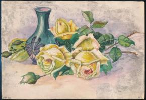 Jelzés nélkül: Rózsás csendélet 1935. Vegyes technika, papír, 20×28 cm