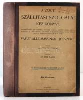 1912 A vasúti szállítási szolgálat kézikönyve. Magyarország és Ausztria, továbbá Francia, Német-, Olasz-, Orosz-, Spanyol- és Svédország, valamint a Balkánállamok, Dánia, Németalföld, Norvégia, Portugália és Svájc vasútállomásainak jegyzéke. Szerkeszti Dr. Ősz Lajos. VI. átdolgozott, bővített kiadás, Wodianer F. és Fiai Könyvnyomdája. Átkötött, félvászon kötésben, jó állapotban. / 1912 Handbook of railway transport, with Hungarian and European countries railway station register, in good condition