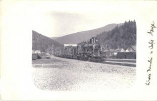 ~1910 Azuga, arriving locomotive at the railway station, photo