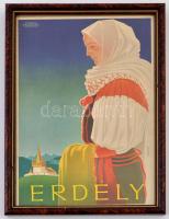 1941 Konecsni György (1908-1970): Erdély, idegenforgalmi plakát, ofszet, papír, Klösz Coloroffset, üvegezett fa keretben, 24×15,5 cm