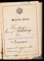 1888 Osztrák-Magyar Hadsereg katona igazolványa, K. u. K. Feldjäger-Bataillon Nr. 24. 4. Compagnie, pecsétekkel, kissé viseltes állapotban / 1888 Austro-Hungarian Army military pass