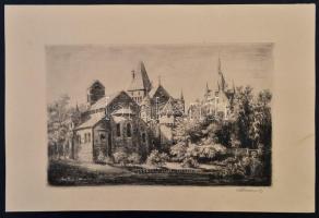 Paulovits Pál (1892-1975): Vajdahunyad vára. Rézkarc, papír, jelzett, 20×31 cm