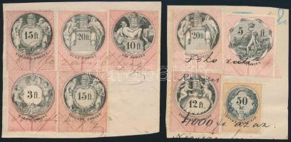 1881 9 db okmánybélyeg 2 kivágáson / 2 document cuttings with 9 document stamps