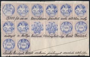 1891 14 db okmánybélyeg kivágáson / document piece with 14 document stamps