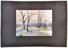 Diószeghy László (1877-1942): Téli táj. Akvarell, papír, jelzett, 18×25 cm