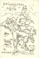 1918 Pfingsten Heimatsk. Kriege K.u.K. 6. Armee. Feldpostkarte / WWI K.u.K. 6th Army Pentecost greeting art postcard