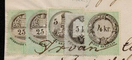 1870 Nyugta lépcsős felhasználással, közte MBK 123 / Document with 5 stamps