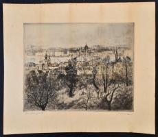 Imre István (1918-1983): Budapest. Színezett rézkarc, papír, jelzett, 29×37 cm