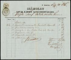 1855 Számolat (Számla) Lovák Károly nagykanizsai gyógyszertárából / Phramacy invoice