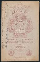 cca 1880 Szigeti József (1822-1902) színész műtermi portréja Klösz György műterméből, hátoldalon saj...