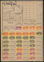 1939 Quittungskarte für Sudetenland No. 1. Érvényesítési bélyegekkel / with validation stamps