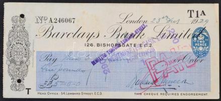 1929 London, Barclays bank váltója / Bill