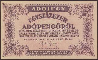 1946. 100.000 AP sor- és folyószám nélkül, hátlapi szöveg felcsúszva és ferdén nyomva! T:I