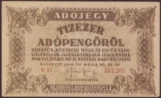 1946. 10.000 AP folyószám hattagú, hátlapon szöveg ferdén nyomva T:II+ csak eygszer hajtva