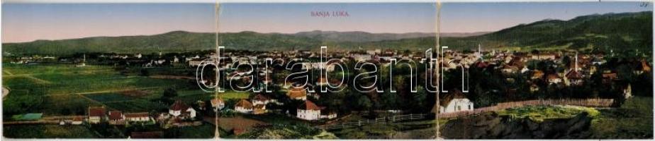 Banja Luka, Banjaluka; Three-tiled panoramacard + K.u.K. Gebirgs-Brigade-Sanit. Anst. No. 103. (bent til broken)