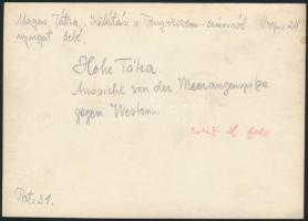 cca 1910 Magas-Tátra, kilátás a Tengerszem-csúcsról nyugat felé, Erdélyi Mór felvétele, hátulján fel...