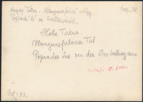 cca 1910 Magas-Tátra, a Menguszfalvi-völgy, a Poprádi-tó az Osztervárról, Erdélyi Mór felvétele, hát...