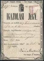1861 Igazolási jegy magyar címerrel felsőszénégetői lakosnak / Hungarian ID forl Oberkohlstätten citizen in Burgenland