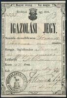 1861 Igazolási jegy vas megyei címerrel rohonci gyapjúgyártó részére / Vas county id for Reichnitz woolmaker