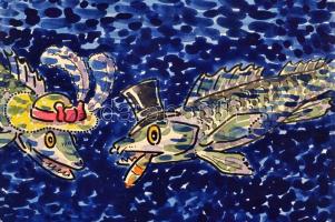 1919-1921 Schima András (Bandi) (1882-1959): Mi újság a Balatonban. Politikai karikatúra. Akvarell, ...