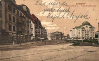 Temesvár, Timisoara; Ferenc József út, üzletek, Galambos és Fenyő kiadása / street view, shops (EK)
