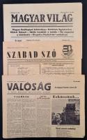 1956 Vegyes folyóirat tétel, 3 db: Magyar világ. I. évf., 3. szám. 1956. november 3.  Valóság. I. évf., 2. szám. 1956. november 1.  Szabad szó. 24. évf. 1. szám. 1956. október 31.