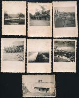 cca 1930-1940 Vegyes katonai fotó tétel, II. világháborús fotók kerékpáros, és hídépítő fotókkal, 7 db, 8x6 cm.