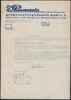 1947 Bp., Pharmacia Gyógyszervegyészeti Gyár R.T. fejléces levélpapírjára írt levél