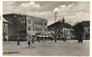 Érsekújvár, Nové Zamky; Fő tér, Népbank, Szlovák Általános Hitelbank, Heitler divatáruháza, üzletek, Sch. T. kiadása / main square, banks, shops