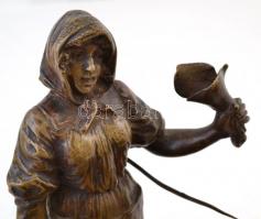 Virágárusleány, bronz alabástrom talapzaton, jelzés nélkül, m: 20 cm