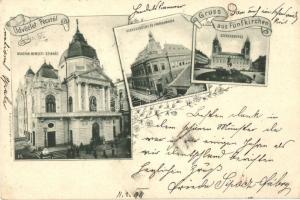 1899 Pécs, Fünfkirchen; Magyar Nemzeti színház, Kereskedelmi és iparkamara, Székesegyház. Kiadja Günsberger Lajos floral (EK)