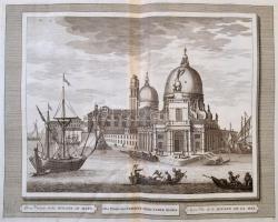 cca 1715-1750 Domenico Lovisa (1690 k.-1750 k.): Veduta della Dogana Mare, a Nagy Dózse Palota, rézmetszet, papír, a szerző Il gran teatro di Venezia c. munkájából, olasz, latin és francia nyelven feliratozva, 28×34,5 cm /  cca 1715-1750 Domenico Lovisa (cca 1690-cca 1750): copper etching, paper, from the authors Il gran teatro di Venezia, with notes in Italian, Latin and French, 28×34,5 cm