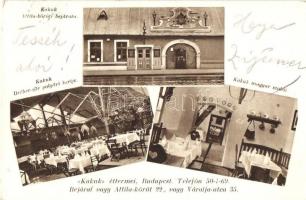 Budapest I. Kakuk éttermei, bejárat, szoba belső, Dréher sör polgári kertje. Attila körút 22.