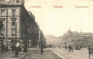 Budapest VI. Teréz körút, dohánytőzsde, villamosok, M. T. és F. I. Koch és Pór kiadása (EK)