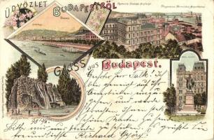 1898 Budapest, Gellérthegy, Főreáliskola, Margitszigeti forrás. Kunstanstalt Rosenblatt Floral, Art Nouveau litho (EK)