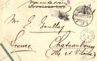 Kecskeméti népviselet, lány szamáron / Hungarian folklore from Kecskemét, donkey, TCV card (ázott / ...