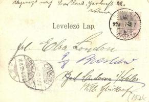 1899 Budapest VI. Andrássy út zászlókkal díszítve, villamos, omnibusz. Anton Ganz  (EK)