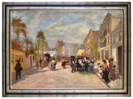 Berkes Antal (1874-1938): Forgalmas utca. Olaj, vászon, jelzett, keretben, 70×100 cm