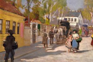 Berkes Antal (1874-1938): Forgalmas utca. Olaj, vászon, jelzett, keretben, 70×100 cm